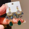 Pendientes de Aguja de Plata de Lujo Ligero con Diamante, Circonita Cúbica, Cristal, Esmeralda en Forma de Gota de Agua Estilo Palacio Retro Exquisitos Personalizados de Nicho