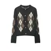 Cardigan de Tricô com Padrão de Diamante, Slim, Elegante, Novo na Primavera 2026 para Mulheres, Transfronteiriço AliExpress 6236100
