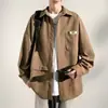 Camisa de pana para hombre, chaqueta, primavera y otoño, nueva marca de moda, estilo Hong Kong, holgada, elegante, camisa de manga larga, ropa superior para hombre