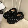 Zapatos de algodón cómodos, de suela gruesa, estilo coreano, para mujer, punta redonda, mules de lunares, colección 2026, diseño sin cordones, retro y elegantes