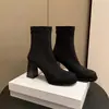 Botines Delgados de Gamuza para Mujer, Botines Cortos Elásticos, Nuevos Botines de Tacón Alto de Punta Redonda para Otoño e Invierno, Botines Cortos de Tacón Grueso con Cremallera Trasera Estilo Coreano para Mujer