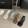 Dos formas de llevar un zapato~Sandalias de tacón alto tipo chancla de una sola tira de cuero suave y cómodo para mujer, sandalias retro francesas de tacón grueso con talón descubierto, color marrón
