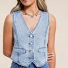 Colete Jeans Curto Feminino de Verão Novo Europeu e Americano para Exportação Transfronteiriça Amazon Jeans Lavado Colete Jeans Decote V Curto