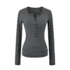 Camiseta de Manga Larga Ajustada con Cuello Henry Spicy Girl para Mujer, Nuevo Top Corto de Punto con Cuello Semiabierto de Botones Otoño/Invierno
