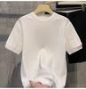 Playera de Punto de Manga Corta para Hombre Color Sólido Rayas Verticales Verano Ins Trendy Casual Top de Media Manga Cuello Redondo Camisa Básica de Negocios