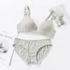 Venda Direta de Fábrica Venda Quente Transfronteiriça Roupa Íntima Fresca Xadrez Leve para Mulheres com Seios Pequenos, Conjunto de Sutiã Push-Up Sem Fio para Meninas Jovens