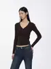 Suéter Archivun de Punto Otoñal con Cuello en V Botones Versátil Manga Larga Ajustado Sexy Camiseta Top