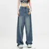 Jeans Negros Rectos Estilo Retro Americano para Mujer, Talla Grande de Invierno, Figura de Pera, Cubre Cadera, Pantalones de Pierna Ancha hasta el Suelo