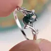 Anillo S925 Plata de Ley Estilo Simple Europeo y Americano Diseño de Rama Hoja Borde de Ágata Hierba Acuática Anillo de Joyería de Mano Moda para el Día a Día