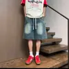 Pantalones Cortos de Mezclilla Negros para Hombre, Pantalones Casuales Holgados de Cinco Puntos, Pantalones Deportivos Finos de Verano Estilo Americano para Jóvenes Hombres