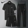 Conjunto Esportivo Casual de Seda de Gelo para Homens, Novo Estilo de Verão, Camiseta Fina de Manga Curta, Shorts, Conjunto de Três Peças de Secagem Rápida para Corrida