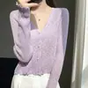 Cardigan de punto para mujer, color liso estilo francés, cuello en V, hebilla de madera, abrigo corto, adelgazante, para ir al trabajo, fino