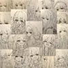 108 Cómics de Línea Dibujados a Mano de Chicas Hermosas, Pegatinas Atmosféricas, Pegatinas Impermeables, Materiales de Aprendizaje de Dibujo Sencillo