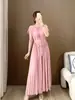 Falda plisada de encaje con cordones de temperamento de alta gama Shenzhen Nanyou de alta gama Comercio exterior transfronterizo para mujer Vestido plisado Largo