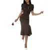 Vestido Longo de Manga Curta com Bolinhas Elegante de Alto Padrão Europeu e Americano Transfronteiriço para Mulheres, Elegante, Cintura Marcada, Slim Fit
