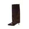 Botas Altas hasta la Rodilla Estilo Europeo Punta Fina Tacón Alto Botas para Pantalón Otoño Invierno Nuevas Llegadas Tallas Grandes Sin Cierre Tacón Fino Color Sólido Botas de Moda tipo Caballero