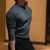 Camiseta de Algodón de Manga Larga para Hombre, Estilo Nuevo de Otoño e Invierno, Estilo Coreano de Moda, Corte Ajustado, Color Sólido, Cuello Semi Alto, Camiseta Base
