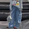 Pantalones cargo de pierna ancha estilo callejero para niña con múltiples bolsillos 2026 nuevos pantalones de moda de otoño para niños street dance hip-hop