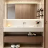 Mueble de baño personalizado con lavabo de cerámica sin juntas, tocador de baño de hotel, lavabo, juego de espejo inteligente