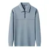 Polo de manga larga con media cremallera para hombres de mediana edad, adecuado para primavera y otoño, en color liso, diseñado para uso de negocios casual.