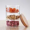 Bote de Almacenamiento de Vidrio para Ensalada de Verduras y Frutas, Bote de Almacenamiento de Frutos Secos y Snacks de Múltiples Capas, Alto Borosilicato, Tapa Sellada de Bambú