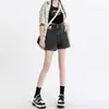 Shorts de Mezclilla Negros Grises Rizados para Mujer Verano Cintura Alta Sueltos Retro Línea A Pierna Recta Pierna Ancha Pantalones Cortos