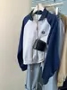 Sudadera de Manga Larga Estilo Americano, Foto Real, para Mujer, Primavera y Otoño, Corte Holgado, Versión Coreana Delgada, Cuello Polo con Media Cremallera, Manga Raglán