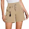 Ropa de Trabajo Transfronteriza Deportes al Aire Libre Pantalones Cortos para Correr de Cintura Alta Secado Rápido Bolsillo Multifuncional Pierna Recta Pantalones Deportivos Casuales para Mujer