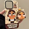 Fofo Avatar de Bebê Chorando em Couro Preto Estéreo Suporte Magnético Adequado para Celular Magsafe para Adsorver Fortemente na Mesa Pessoas Preguiçosas