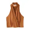 Comercio exterior transfronterizo al por mayor 2026 nuevo estilo europeo y americano moda femenina sexy top fruncido de satén de seda con cuello halter sin espalda