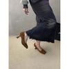 Elegantes Zapatos de Tacón Alto de Gamuza Negra para Mujer, Nuevo Estilo Primavera/Verano 2026, Punta Cuadrada, Estilo Japonés, Versátiles para el Trabajo y el Trayecto, Zapatos de Tacón Medio