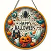 Novo letreiro de porta de madeira de abóbora fantasma BOO transfronteiriço, letreiro redondo de parede para Halloween, decoração de parede para festa