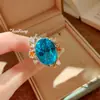 Set de Anillo Abrible con Colgante de Diamante Azul Marino Bicolor y Pendientes de Diamante Rosa Tejido Italiano Grabado Dorado Piedras Preciosas para Mujer