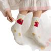 Meias de Veludo Coral de Outono e Inverno para Mulheres, Meias de Mão Pequenas de Desenho Animado, Meias de Chão Domésticas Espessas de Meio Veludo, Meias de Dormir, Meias de Cano Médio para Mulheres