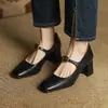 Calzado de Piel de Vaca Lavada de Primera Capa de Lujo Ligero con Tacón Grueso de 6 cm Nuevo Estilo 2025 Zapatos de Una Sola Capa con Tira de Tobillo Mary Jane para Mujer talla grande