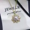 Colgante de Perla de Agua Dulce Natural Zhuji Redonda Barroca Full Zircon Exquisito Collar de Perla Girasol Venta al por Mayor