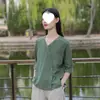 Nuevo cárdigan versátil de cuello en V para verano, holgado y estiliza, top tipo camisa de manga corta de algodón y lino, estilo vintage simple para mujer