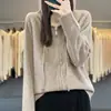 Suéter e cardigã de tricô da moda e estilosos para outono/inverno para mulheres, nova coleção 2024, design de abertura frontal com capuz e zíper, cor laranja