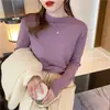 Camiseta Interior de Cuello Medio Alto para Mujer, Manga Larga, Primavera Otoño, Ropa Interior, Suéter Versátil, Delgado, Blanco, Holgado, Elegante, Top de Punto