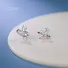 Brincos Estilo Coreano Sexy Estrela de Quatro Pontas Zircônia Feminino Prata Esterlina S999 Versátil Luxo Leve Brincos de Estrela de Prata