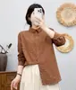 Camisa estampada de manga larga cepillada para mujer, con cuello de solapa, corte holgado, estilo casual, hecha de algodón puro, con estampado floral, adecuada para primavera y otoño, y diseñada para ser favorecedora y versátil