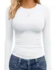 Camiseta informal de manga larga ajustada de color liso con estampado y cuello redondo para mujer, popular en Europa y América, de la marca Amazon TK, para exportación transfronteriza