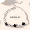 Pulsera de trébol de cuatro hojas con ágata negra para mujer, pulsera con personalidad de moda clásica de diamantes, joyería de plata esterlina s925 coreana al por mayor