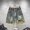 Shorts de Mezclilla Retro Americanos con Múltiples Bolsillos para Hombre, Shorts de Verano Holgados con Cordón, Pierna Ancha, de Longitud Media, Pantalones Rectos de Cinco Puntos Estilo Ins