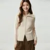 Suéter de cachemira pura para mujer, mismo estilo que Xiao He, tejido de punto acanalado grueso, con cuello alto y cremallera, una prenda exterior cálida y elegante que es versátil y fácil de combinar
