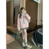 Sudadera con cuello de polo y corbata falsa de dos piezas estilo academia para mujer, primavera y otoño, diseño holgado y perezoso de nicho, top de bloques de color
