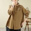 Camisas Bordadas de Algodão e Linho Estilo Hong Kong, Tops de Alto Padrão Estilo Retrô Literário, Roupas Femininas Casuais para Primavera e Outono 2025 Novidades