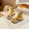 Sandalias Romanas Estilo Vacaciones para Niños 2026 Verano Nuevas de Caña Alta con Punta Abierta para Exteriores Sandalias Elegantes para Niñas Zapatos de Playa