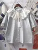 Vestido de Verano 2025 Estilo Japonés Estilo Dulce de Corte Encaje con Volantes Cordones Holgado Combinable Camisa de Manga Corta Top para Mujer