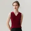 Camisole de Malha 100% Caxemira Kang Sai Ni para Mulheres Decote V Ajuste Slim Costela Vertical Valoriza Camisa Interna Camisa de Camada